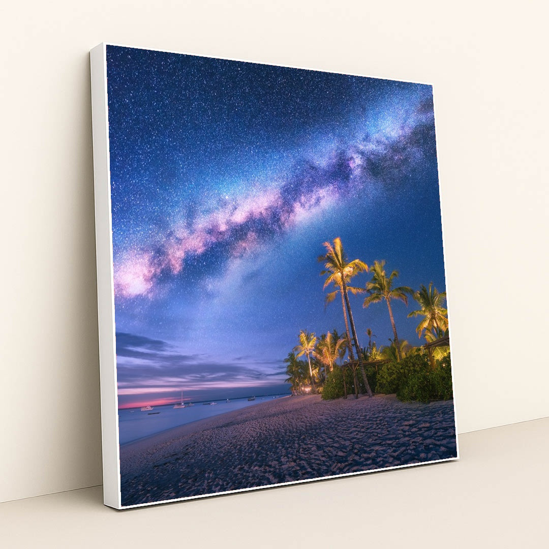 Starry Night Over Zanzibar's Exotic Beach Paradise by Anonymous - White Frame Stretchiez