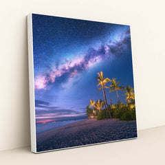 Starry Night Over Zanzibar's Exotic Beach Paradise by Anonymous - White Frame Stretchiez